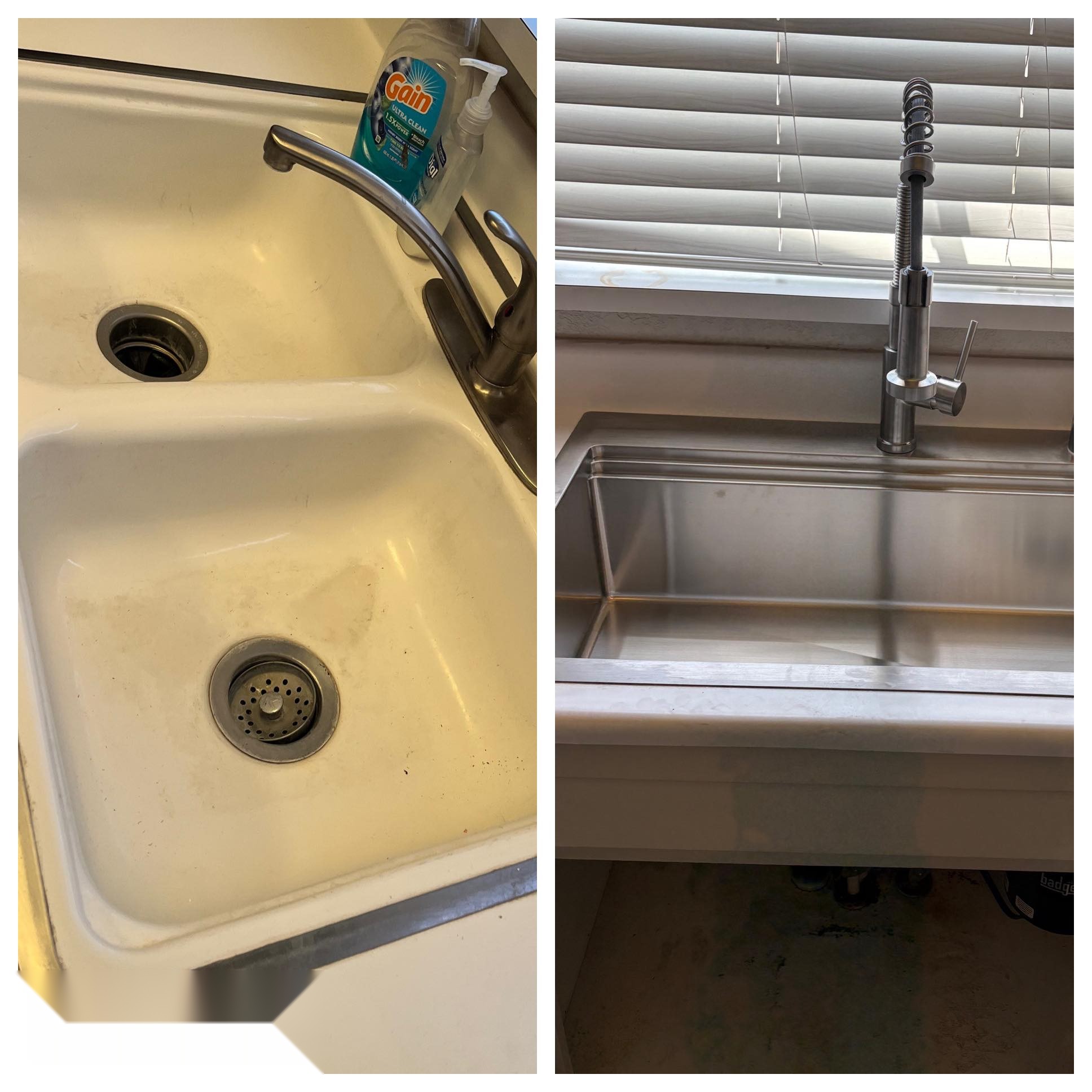 Kitchen sink and faucet replacement — before and after