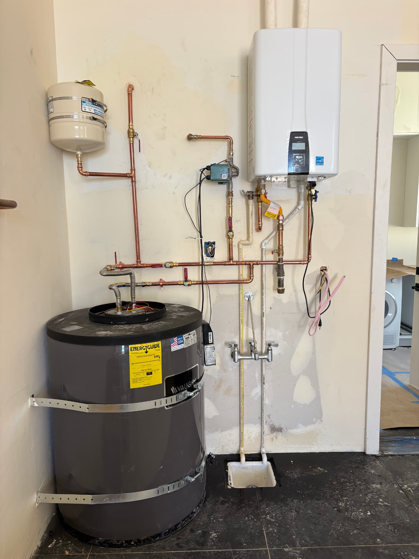 Navien tankless water heater install with expansion tank and copper piping